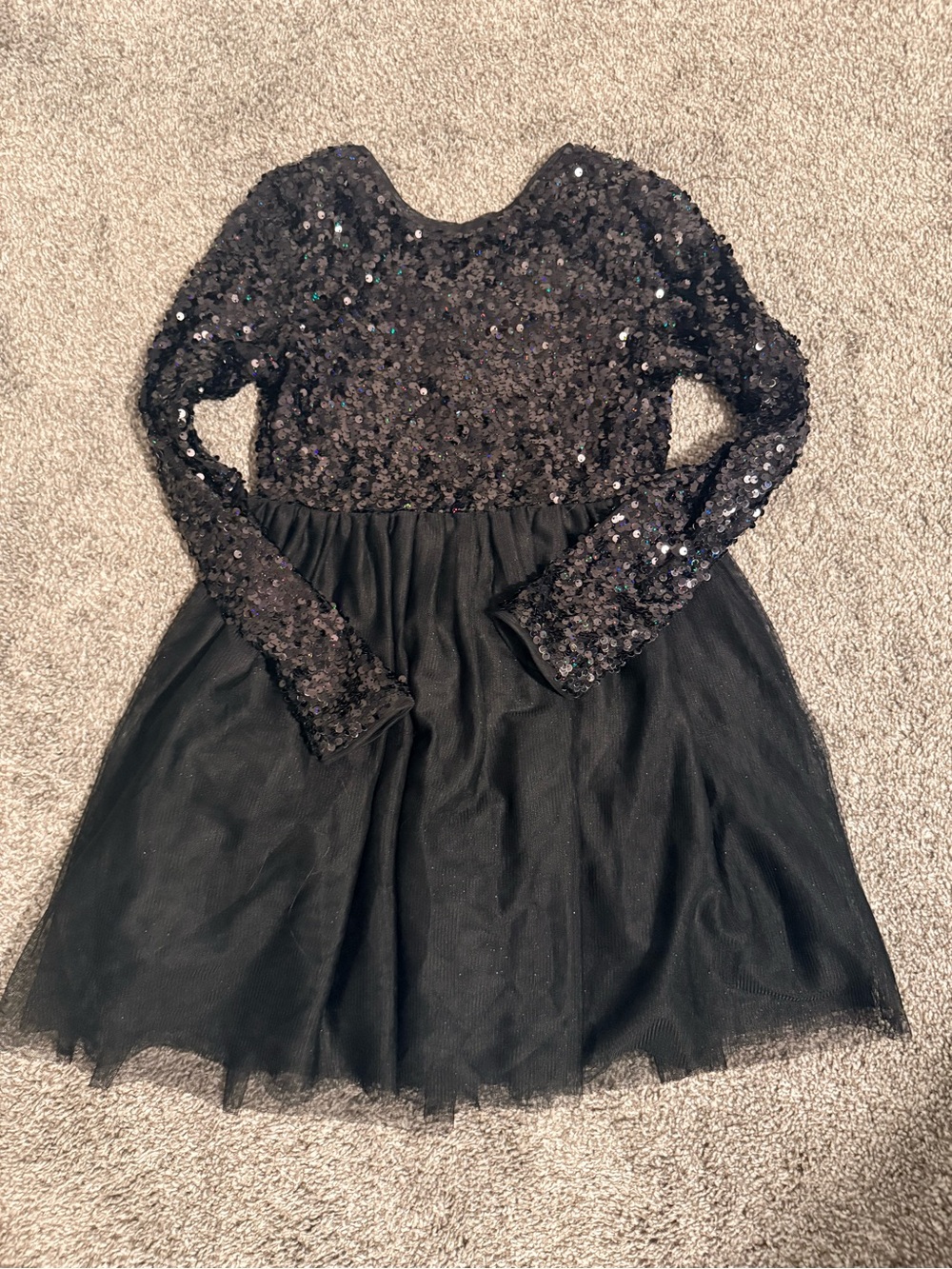 Cat & Jack Black Sequin Long-Sleeve Tulle Dress